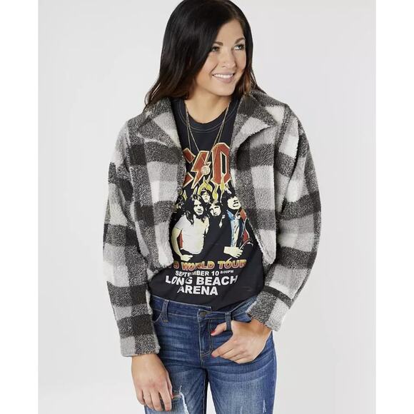 BKE Gingham Cropped Long Sleeve Jacket, NWT, Large - Picture 1 of 8
